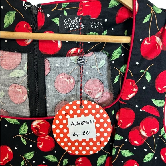 Dolly & Dotty Rockabilly Cherry Print Pinup 50’s Inspired Dress Size 16 - Picture 5 of 13